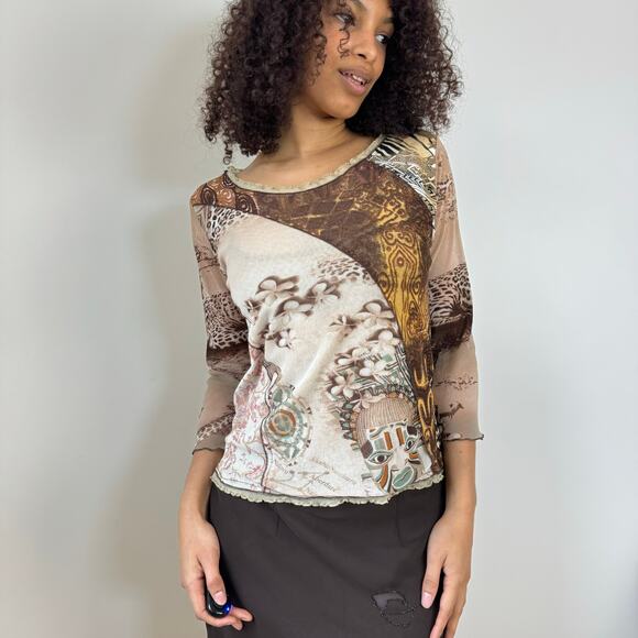 Vintage Y2K Tribal Mesh Top (M) - Picture 9 of 9